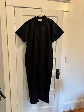 Tradlands Black Short-Sleeve Button-Front Jumpsuit